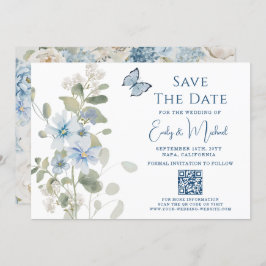 Romantische Dusty Blue Floral QR Code Hochzeit Save The Date