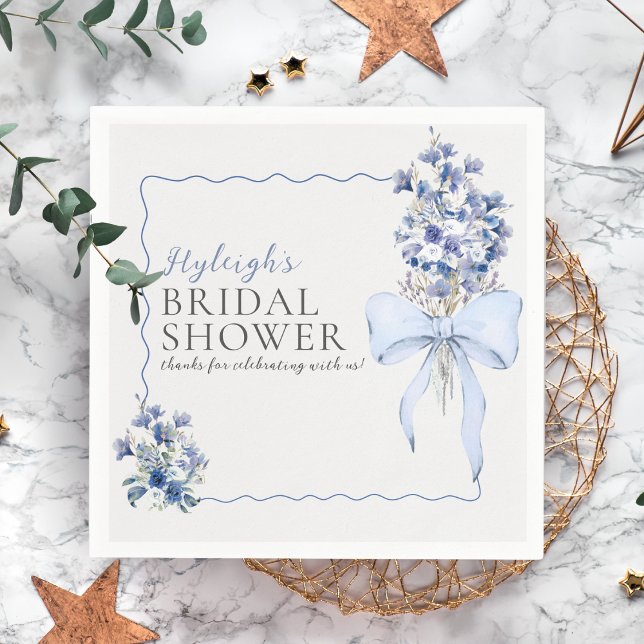 Romantische Dusty Blue Ribbon Bow Custom Serviette (Von Creator hochgeladen)