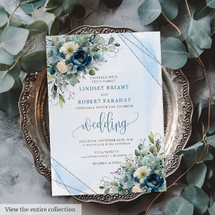Romantische Dusty Blue Silver Wedding Einladungska Einladung