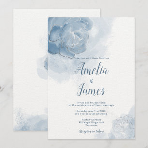 Romantische Dusty Blue Watercolor Floral Einladung