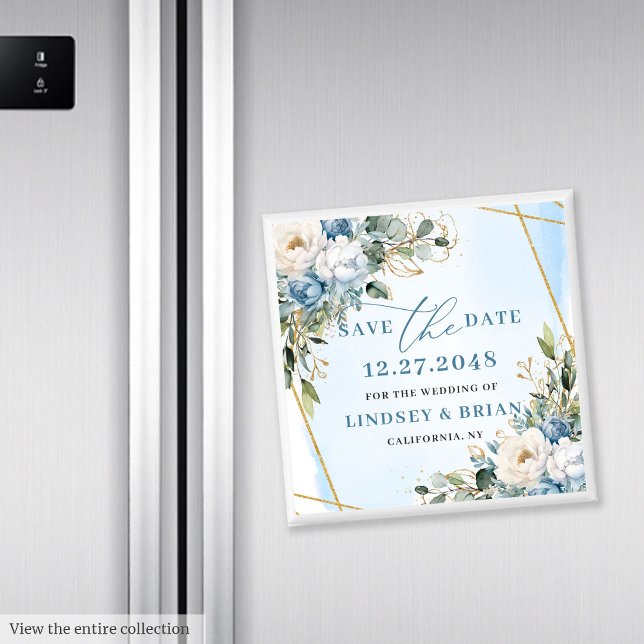 Romantische Dusty Blue White Peonies Save the Date Magnet (Romantic Dusty Blue White Peonies Save the Date)
