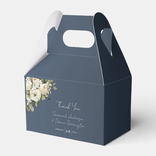 Romantische Dusty Blue White Roses Wedding Geschenkschachtel (Vorderseite)