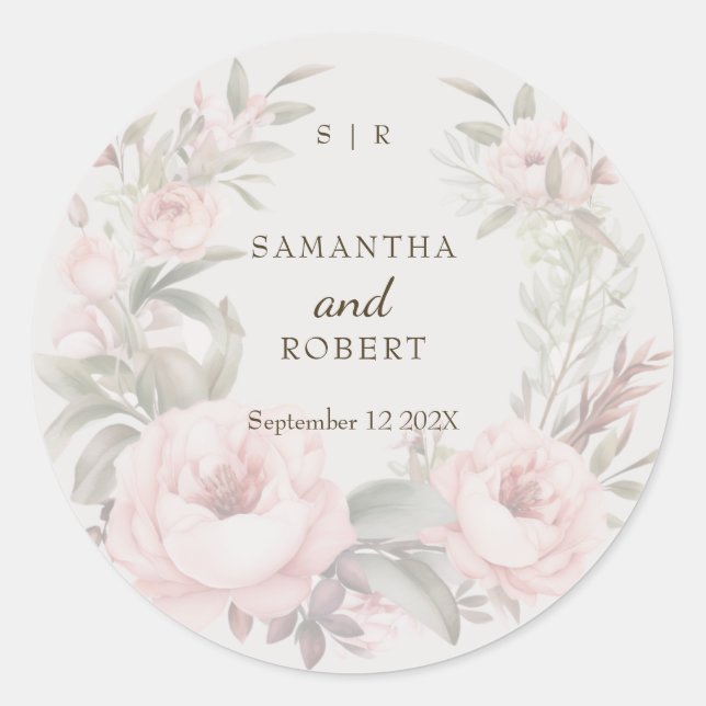 Romantische Dusty Pink Faded Floral Rose Runder Aufkleber (Vorderseite)