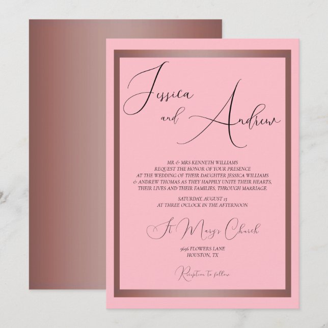 Romantische Dusty Pink & Rose Gold Hochzeit Einladung (Vorne/Hinten)