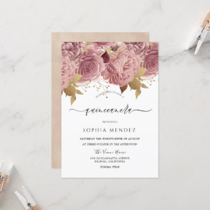 Romantische Dusty-Rose Blush Quinceanera Party Einladung