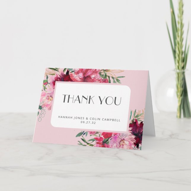 Romantische Dusty Rose Peony Moderne Rahmen Dankeskarte (Vorderseite)