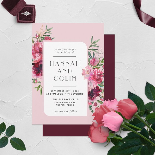 Romantische Dusty Rose Peony Moderne Rahmen Einladung (Von Creator hochgeladen)