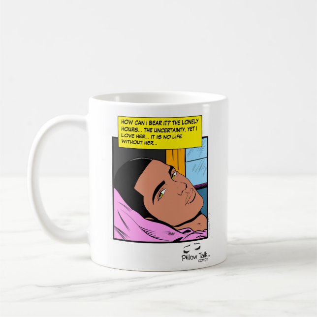 Romantische Echos einsam hören Romantisches Comic Kaffeetasse (Links)