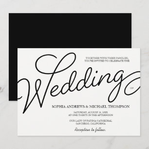 Romantische einfache Hochzeit schwarz-weiß Einladung