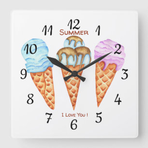 Romantische Eiscreme I Liebe Quadratische Wanduhr