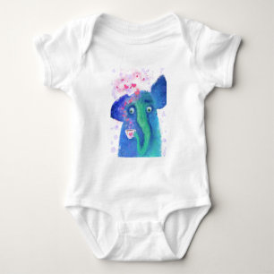 Romantische Elefant Drink Coffee Liebe - Wasserfar Baby Strampler