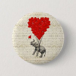 Romantische Elefant- u. Herzballone Button