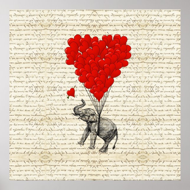Romantische Elefanten & Herzblasen Poster (Vorne)