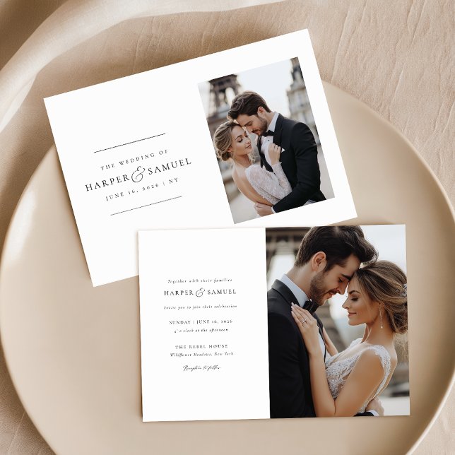 Romantische Elegant 2 Foto Hochzeit Einladung (Von Creator hochgeladen)