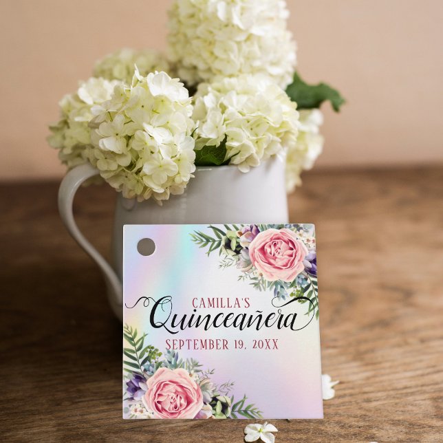 Romantische Elegant Charming Floral Quinceñera Geschenkanhänger (Von Creator hochgeladen)