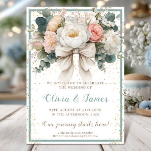 Romantische Elegant Floral Bow Wedding Einladung
