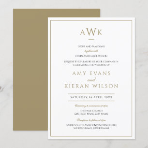 Romantische Elegant Gold Classic Monogram Wedding Einladung