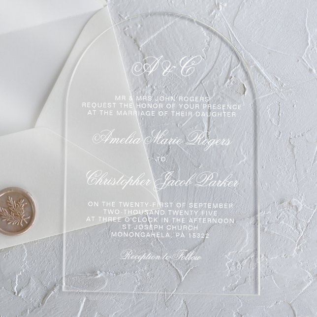 Romantische Elegant-Kalligrafie-Hochzeit Acryleinladungen (Von Creator hochgeladen)