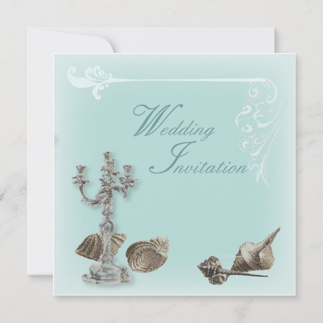 Romantische Elegant Seashell Beach Hochzeit Einlad Einladung (Vorderseite)