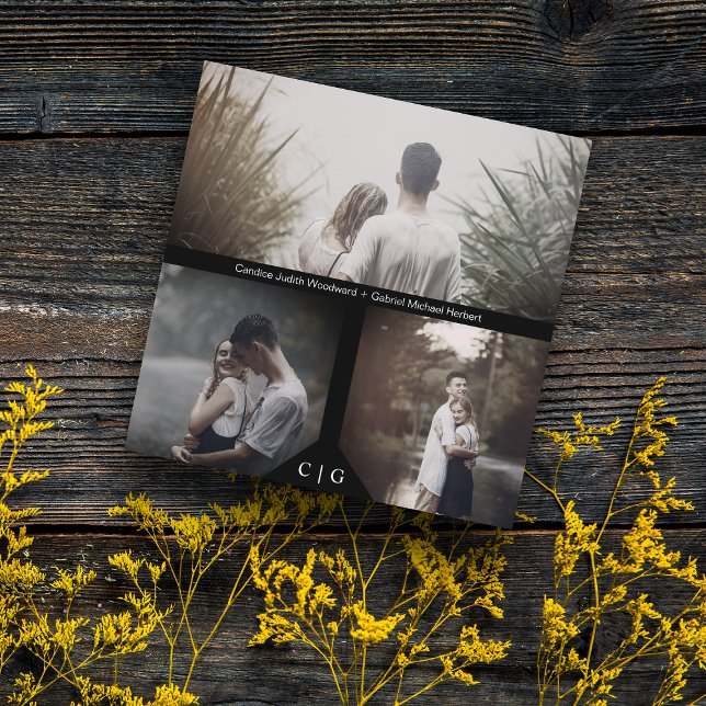 Romantische Elegante 3 Fotos Verlobte Paarsitzung Save The Date (Von Creator hochgeladen)