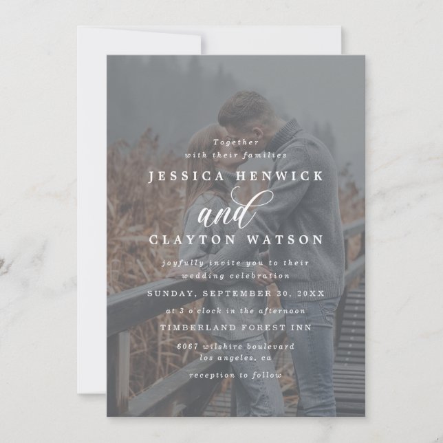 Romantische Elegante 4 Foto Vellum Overlay Wedding Einladung (Vorderseite)