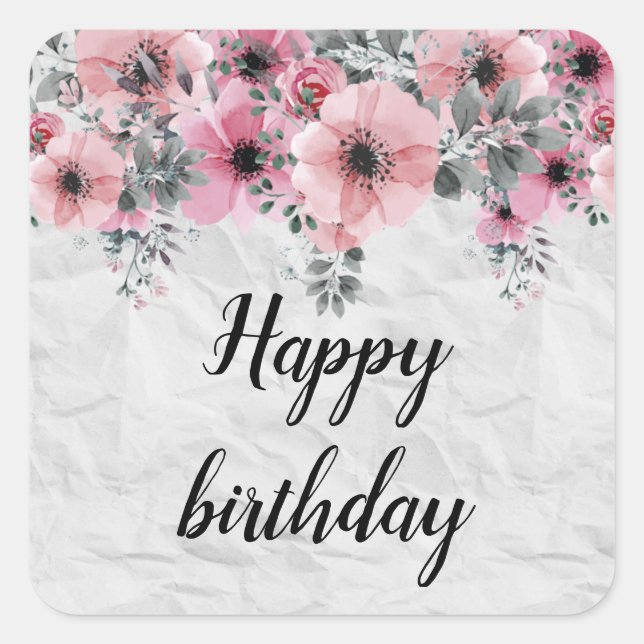 Romantische Elegante Antike florale Happy Geburtst Quadratischer Aufkleber (Vorderseite)