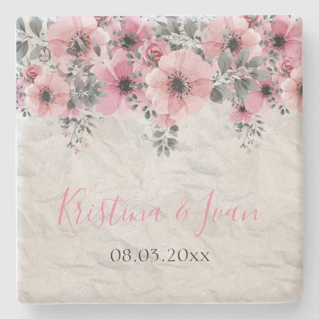 Romantische Elegante Antike Hochzeit der Flora Steinuntersetzer (Vorderseite)