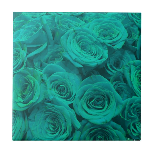 Romantische elegante aquamarine - grüne Rose Fliese (Vorderseite)