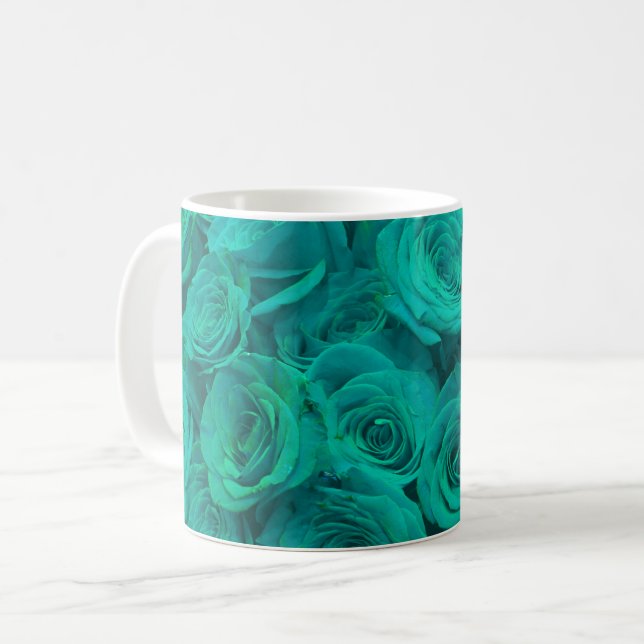 Romantische elegante aquamarine - grüne Rose Kaffeetasse (Vorderseite Links)