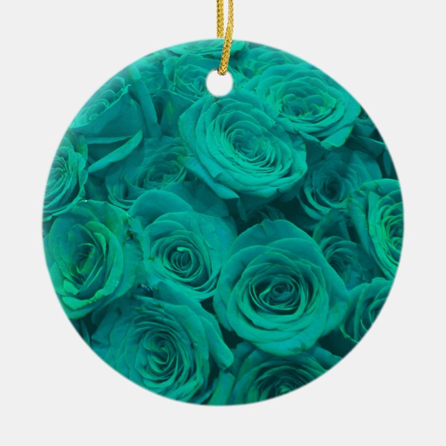 Romantische elegante aquamarine - grüne Rose Keramik Ornament (Vorne)