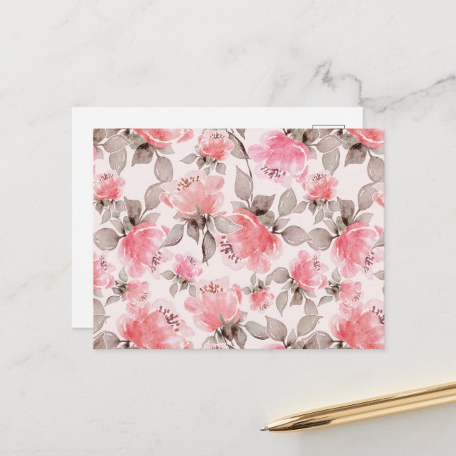 Romantische, elegante, Aquarellfarben-Rose Postkarte (Vorderseite/Rückseite Beispiel)