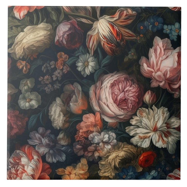 Romantische Elegante Barocke Blume Ölgemälde Fliese (Vorderseite)