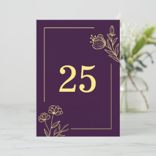 Romantische elegante Blume aus Gold lila Tischnumm Einladung