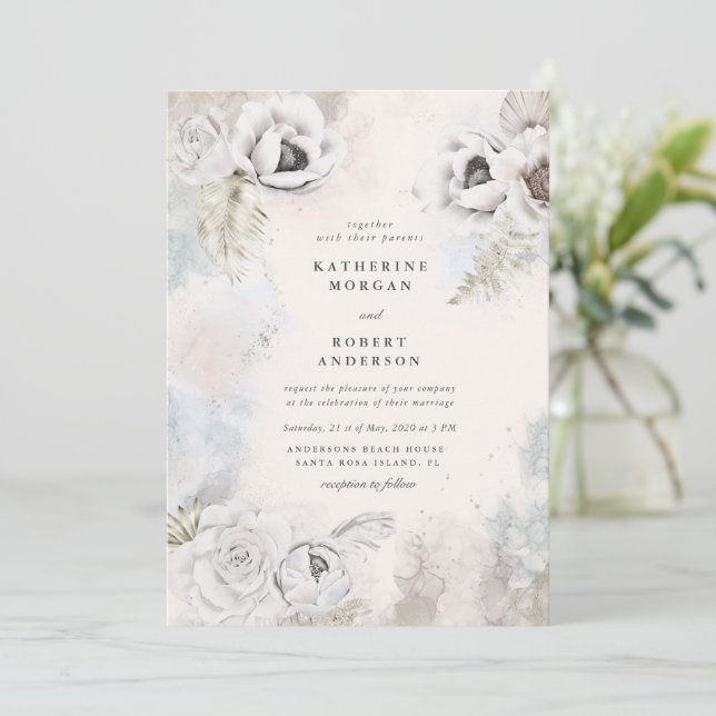 Romantische elegante Blumen-Hochzeitseinladung Einladung (Stehend Vorderseite)