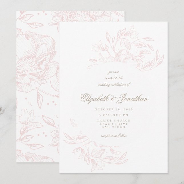Romantische Elegante Blumenkizze Einladung zur Hoc (Vorne/Hinten)