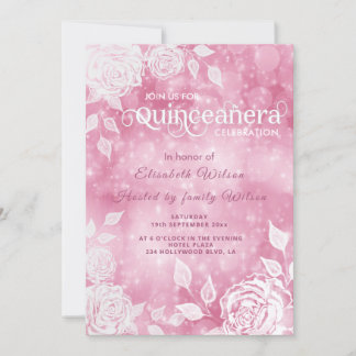 Romantische elegante Bucht Weiße Rosen Quinceañera Einladung
