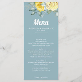 Romantische, elegante, gelbe Rosen Hochzeit in Aqu Menükarte