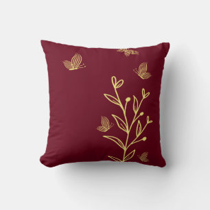 Romantische elegante goldene Blume Burgunderrot Kissen