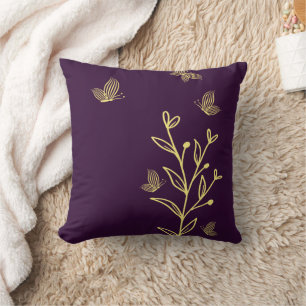 Romantische elegante goldene Blume lila Kissen