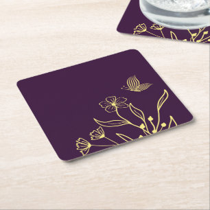 Romantische elegante goldene Blumen Hochzeit in Li Rechteckiger Pappuntersetzer