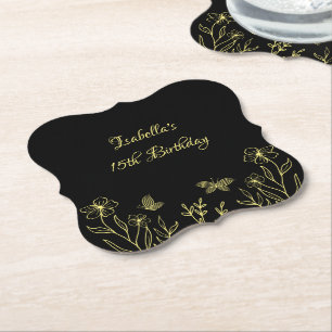 Romantische elegante goldfarbene schwarze Hochzeit Untersetzer