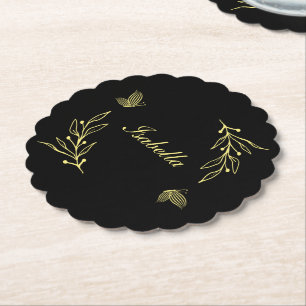 Romantische elegante goldfarbene schwarze Hochzeit Untersetzer