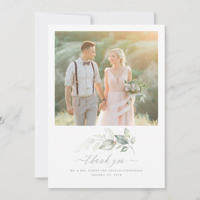 Romantische Elegante Grüne Hochzeit Danke Foto (Vorderseite)