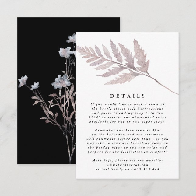 Romantische Elegante Hochzeit der Wasserfarben Begleitkarte (Vorne/Hinten)