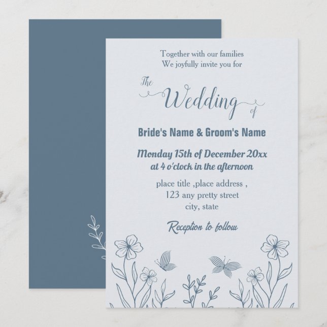 Romantische, elegante Hochzeit mit blühenden Blume Einladung (Vorne/Hinten)