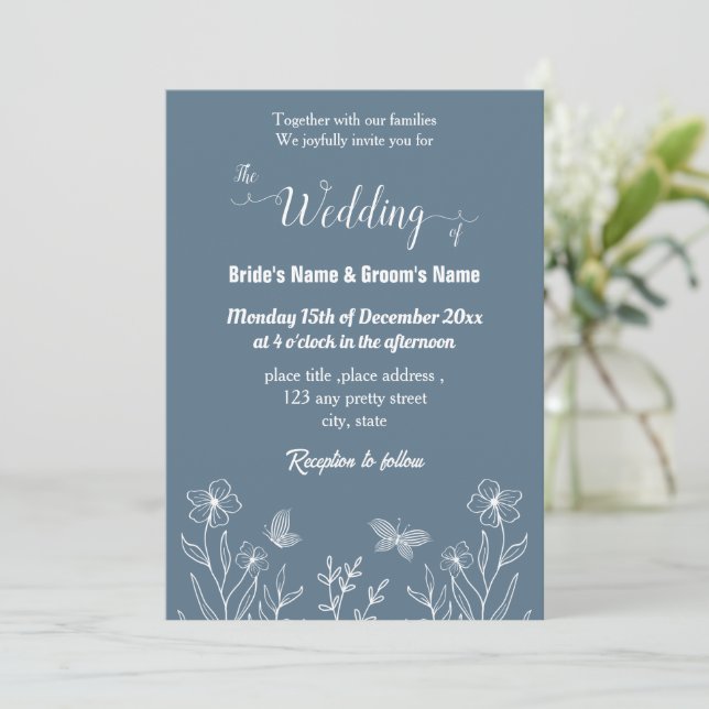 Romantische, elegante Hochzeit mit blühenden Blume Einladung (Stehend Vorderseite)