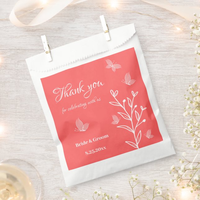 Romantische elegante Korallenhochzeit, rosa Blumen Geschenktütchen (Ausgeschnitten)