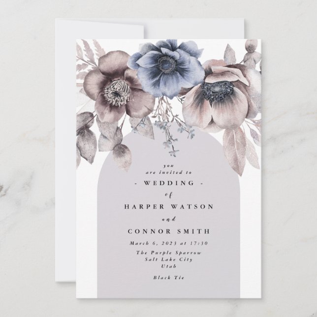 Romantische Elegante Light Airy Winter Floral Wedd Einladung (Vorderseite)