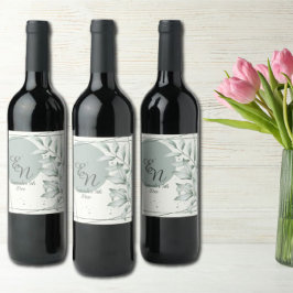 Romantische elegante Monogram Green Blätter Hochze Weinetikett