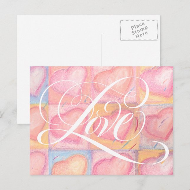 Romantische Elegante Rosa Pastellfarben Liebe Herz Postkarte (Vorne/Hinten)